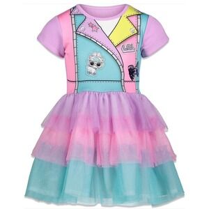LOL Surprise Girls Dress XS 4/5 Purple Pink Blue Tulle Skirt Tutu Jacket Graphic